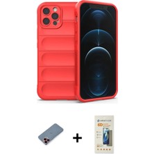 BUTİMAR'S iPhone 12 Pro Max Atlas Koleksiyonu - Siyah 6d Mat Seramik Hayalet Nano Ekran Koruyucu + Kırmızı Metal Kamera Lens Koruma Cam