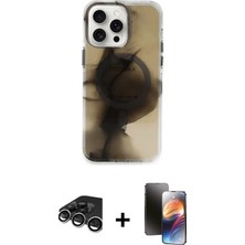 BUTİMAR'S iPhone 15 Pro Max Ufuk Doku Prime - Siyah 3D Antistatik Mat Seramik Nano Ekran Koruyucu + Gümüş Raze Metal Kamera Lens