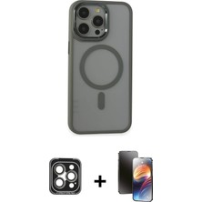 BUTİMAR'S iPhone 15 Pro Max Yankı Işık Özel Seri - Siyah 3D Antistatik Mat Seramik Nano Ekran Koruyucu + Gri Pvd Metal Kamera Lens