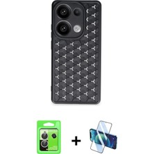 BUTİMAR'S Redmi Note 13 Pro 5g Zirve Form - Siyah 3D Antistatik Cam Ekran Koruyucu + Gümüş Raze Metal Kamera Lens