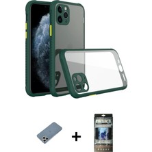 BUTİMAR'S iPhone 11 Pro Max Nova Asil Özel Seri - Siyah 34D Hayalet Izgaralı Cam + Gümüş Shine Kamera Lens Koruma Cam
