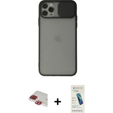 BUTİMAR'S iPhone 11 Pro Max Vadi Çizgi - Şeffaf Pasifik Cam Ekran Koruyucu + Kırmızı Pers Alüminyum Kamera Lens