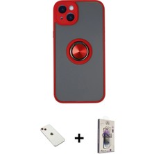 BUTİMAR'S iPhone 14 Yörünge Çizgi - Siyah Bilvis 3D Cam Ekran Koruyucu + Kırmızı Diamond Kamera Lens