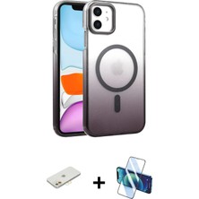 BUTİMAR'S iPhone 11 Ahenk Doku Özel Seri - Siyah 3D Antistatik Cam Ekran Koruyucu + Turuncu Renkli Kamera Lens Koruma Cam