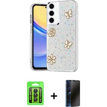 BUTİMAR'S Galaxy A15 4g Yörünge Form - Siyah 3D Antistatik Hayalet Cam Ekran Koruyucu + Siyah Raze Metal Kamera Lens