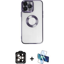 BUTİMAR'S iPhone 14 Pro Max Pusula Form - Siyah 3D Antistatik Cam Ekran Koruyucu + Turuncu Pvd Metal Kamera Lens