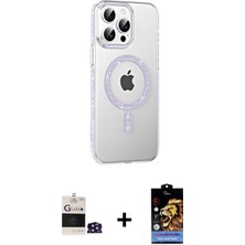 BUTİMAR'S iPhone 14 Pro Max Yörünge Koleksiyonu - Siyah Buffer Hayalet Cam Ekran Koruyucu + Derin Mor Bilvis Titan Kamera Lens