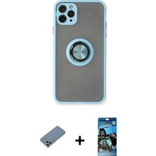 BUTİMAR'S iPhone 11 Pro Max Yörünge Çizgi - Siyah 34D Izgaralı Cam + Sierra Blue Shine Kamera Lens Koruma Cam