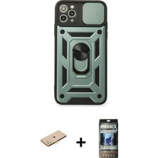 BUTİMAR'S iPhone 11 Pro Max Ahenk Klasik - Siyah 34D Hayalet Izgaralı Cam + Sarı Renkli Kamera Lens Koruma Cam