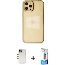 BUTİMAR'S iPhone 12 Pro Max Doruk Doku Prime - Siyah 5d Eko Cam Ekran Koruyucu + Gold Shine Kamera Lens