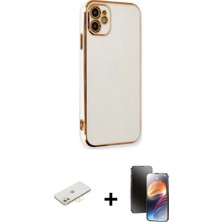 BUTİMAR'S iPhone 11 Yankı Serisi - Siyah 3D Antistatik Mat Seramik Nano Ekran Koruyucu + Sarı Renkli Kamera Lens Koruma Cam