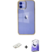 BUTİMAR'S iPhone 12 Doruk Doku Prime - Siyah Bilvis 5in1 5d Magic Hayalet Cam Ekran Koruyucu + Sarı Renkli Kamera Lens Koruma Cam