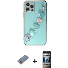 BUTİMAR'S iPhone 12 Pro Nova Işık Prime - Siyah 34D Hayalet Izgaralı Cam + Kırmızı Metal Kamera Lens Koruma Cam