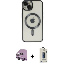 BUTİMAR'S iPhone 14 Nova Işık Özel Seri - Siyah Bilvis Hayalet Cam Ekran Koruyucu + Mor Raze Metal Kamera Lens