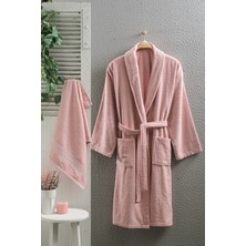 Arvilla Home Büyük Beden Gülkurusu Pamuk Bornoz Seti 2'li  Rahat Kullanım Özelliği