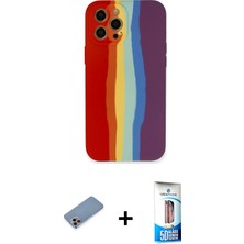 BUTİMAR'S iPhone 12 Pro Max Yadigar Çizgi - Siyah 5d Eko Cam Ekran Koruyucu + Pembe Shine Kamera Lens Koruma Cam