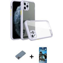 BUTİMAR'S iPhone 11 Pro Max Nova Asil Özel Seri - Siyah 34D Izgaralı Cam + Gökkuşağı Shine Kamera Lens Koruma Cam