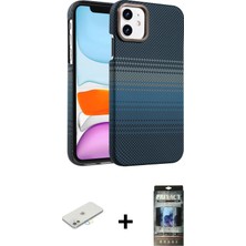 BUTİMAR'S iPhone 11 Doruk Serisi - Siyah 34D Hayalet Izgaralı Cam + Sarı Renkli Kamera Lens Koruma Cam