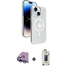 BUTİMAR'S iPhone 15 Nova Modern Prime - Siyah Bilvis Hayalet Cam Ekran Koruyucu + Mavi Raze Metal Kamera Lens