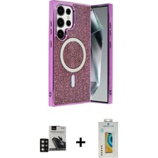 BUTİMAR'S Galaxy S24 Ultra Eksen Çizgi - Siyah Polymer Nano Ekran Koruyucu + Derin Mor Pvd Metal Kamera Lens