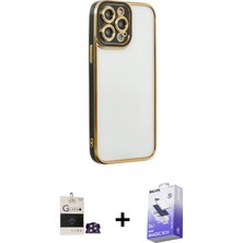 BUTİMAR'S iPhone 14 Pro Max Çekirdek Klasik Serisi - Siyah Bilvis 5in1 5d Magic Hayalet Cam Ekran Koruyucu + Gümüş Bilvis Titan Kamera Lens