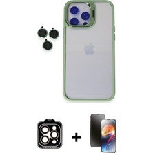iPhone 15 Pro Max Yankı Asil Serisi - Siyah 3D Antistatik Mat Seramik Nano Ekran Koruyucu + Turuncu Pvd Metal Kamera Lens