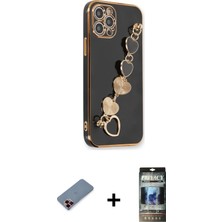BUTİMAR'S iPhone 12 Pro Nova Işık Prime - Siyah 34D Hayalet Izgaralı Cam + Kırmızı Metal Kamera Lens Koruma Cam