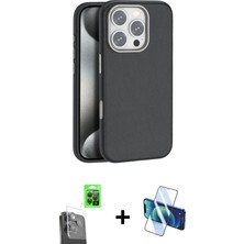 BUTİMAR'S iPhone 16 Pro Max Zirve Modern Prime - Siyah 3D Antistatik Seramik Nano Ekran Koruyucu + Siyah Raze Metal Kamera Lens