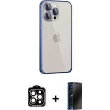 BUTİMAR'S iPhone 15 Pro Max Eksen Form Serisi - Siyah 3D Antistatik Hayalet Cam Ekran Koruyucu + Turuncu Pvd Metal Kamera Lens