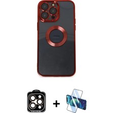BUTİMAR'S iPhone 14 Pro Max Pusula Form - Siyah 3D Antistatik Cam Ekran Koruyucu + Turuncu Pvd Metal Kamera Lens