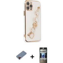 BUTİMAR'S iPhone 12 Pro Nova Işık Prime - Siyah 34D Hayalet Izgaralı Cam + Kırmızı Metal Kamera Lens Koruma Cam