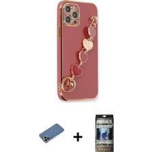 BUTİMAR'S iPhone 12 Pro Nova Işık Prime - Siyah 34D Hayalet Izgaralı Cam + Gold Shine Kamera Lens Koruma Cam
