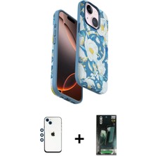 BUTİMAR'S iPhone 14 Siluet Doku - Şeffaf 360 Full Body Arka Koruyucu + Mavi Shine Kamera Lens