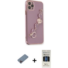 BUTİMAR'S iPhone 11 Pro Nova Işık Prime - Siyah 5d Hayalet Cam Ekran Koruyucu + Pembe Shine Kamera Lens Koruma Cam