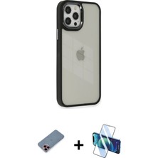BUTİMAR'S iPhone 12 Pro Max Eksen Doku Prime - Siyah 3D Antistatik Cam Ekran Koruyucu + Kırmızı Metal Kamera Lens Koruma Cam