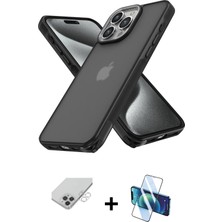 BUTİMAR'S iPhone 14 Pro Max Atlas Form - Siyah 3D Antistatik Cam Ekran Koruyucu + Gümüş Band Metal Kamera Lens