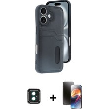 BUTİMAR'S iPhone 16 Yörünge Işık Serisi - Siyah 3D Antistatik Mat Seramik Nano Ekran Koruyucu + Yeşil Pvd Metal Kamera Lens