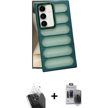 BUTİMAR'S Galaxy S24 Plus Yadigar Doku Özel Seri - Siyah Vanessa Magic Hayalet Cam + Şeffaf Kamera Lens Koruma Cam