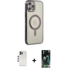 BUTİMAR'S iPhone 12 Pro Doruk Minimal - Siyah 360 Mat Full Body Arka Koruyucu + Gökkuşağı Shine Kamera Lens