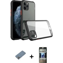 BUTİMAR'S iPhone 11 Pro Max Nova Asil Özel Seri - Siyah 34D Hayalet Izgaralı Cam + Gümüş Shine Kamera Lens Koruma Cam