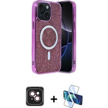 BUTİMAR'S iPhone 14 Eksen Çizgi - Siyah 3D Antistatik Cam Ekran Koruyucu + Pembe Pvd Metal Kamera Lens