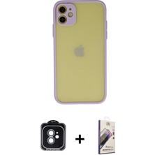BUTİMAR'S iPhone 11 Ahenk Çizgi Serisi - Siyah Bilvis 3D Mat Cam Ekran Koruyucu + Mavi Pvd Metal Kamera Lens