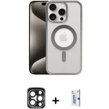 BUTİMAR'S iPhone 15 Pro Max Siluet Çizgi Serisi - Siyah Bilvis 0.18MM Plus Cam Ekran Koruyucu + Lacivert Pvd Metal Kamera Lens