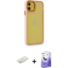 BUTİMAR'S iPhone 12 Eksen Doku Prime - Siyah Bilvis 5in1 5d Magic Hayalet Cam Ekran Koruyucu + Sarı Renkli Kamera Lens Koruma Cam