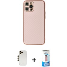 BUTİMAR'S iPhone 12 Pro Max Ahenk Işık - Siyah 5d Eko Cam Ekran Koruyucu + Gold Shine Kamera Lens