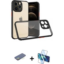 BUTİMAR'S iPhone 13 Pro Nova Asil Özel Seri - Siyah 3D Antistatik Seramik Nano Ekran Koruyucu + Yeşil Renkli Kamera Lens Koruma Cam