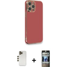 BUTİMAR'S iPhone 12 Pro Yankı Serisi - Siyah 34D Hayalet Izgaralı Cam + Gold Shine Kamera Lens