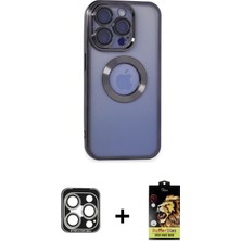 BUTİMAR'S iPhone 15 Pro Max Pusula Form - Siyah Buffer Cam Ekran Koruyucu + Gümüş Pvd Metal Kamera Lens