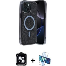 BUTİMAR'S iPhone 14 Eksen Çizgi - Siyah 3D Antistatik Cam Ekran Koruyucu + Mavi Pvd Metal Kamera Lens