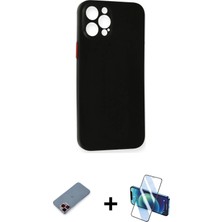 BUTİMAR'S iPhone 12 Pro Max Yadigar Yansıma Serisi - Siyah 3D Antistatik Cam Ekran Koruyucu + Kırmızı Metal Kamera Lens Koruma Cam